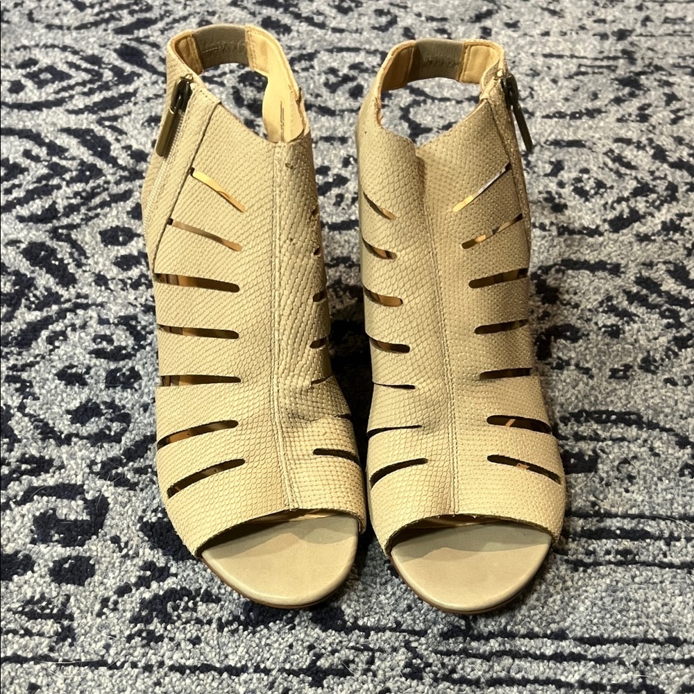 Clarks Beige Cutout Peep-Toe Heeled Sandals